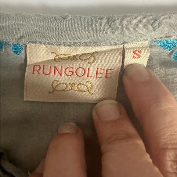 RUNGOLEE Gray Textured with Blue Embroidered Accent Blouse Top Women’s Small - Picture 7 of 10
